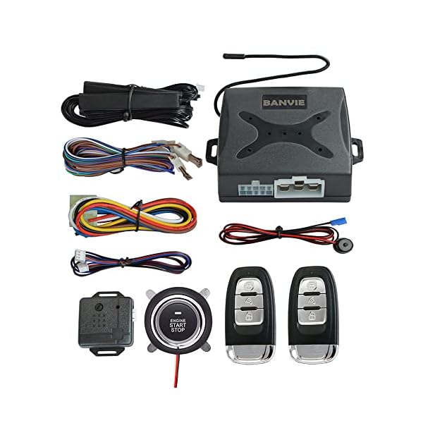 BANVIE ① Passive keyless Entry Car Alarm System + ② Remote Engine Starter + ③ Push to Start Iginition Button (Support to Connect Original Siren)