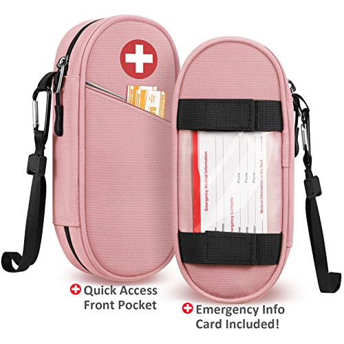 SITHON EpiPen Medyczny futerał do przenoszenia, przenośna torba ratunkowa Izolowany organizer na apteczkę na 2 EpiPens, inhalator astmy, niezbędnik medycyny alergicznej, (Różowy)