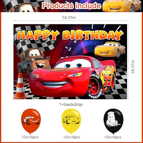 Image of Cartoon Car Birthday Decorations,Anime Backdrops for Party Decorations Supplies,Cartoon Car Happy Birthday Banner Backdrop for Party Supplies (5x3ft)