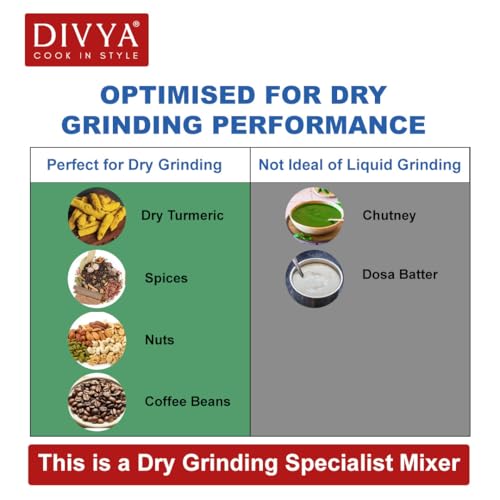 Image of DIVYA Rock Steel One Jar Mixer Grinder for Home Kitchen | 800 ml Dry Grinder Jar | 100% Copper Motor | 304 Stainless Steel Blade | 2 Speed Control with Pulse | Stainless Steel Body