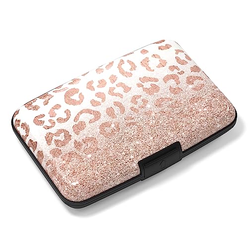 Image of Rimilak Aluminuml Credit Card Holder, Mini Credit Card Wallet RFID Blocking Slim Metal Hard Case for Women Men, Pink Leopard