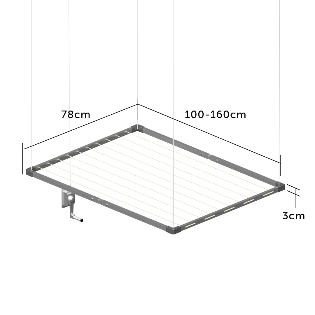 Cuncial - Tendedero de Techo Extensible I Tezno Techo Manivela | Fabricado en Aluminio anodizado | Ahorra Espacio | Gran Capacidad de tendido | Sistema Sube y Baja