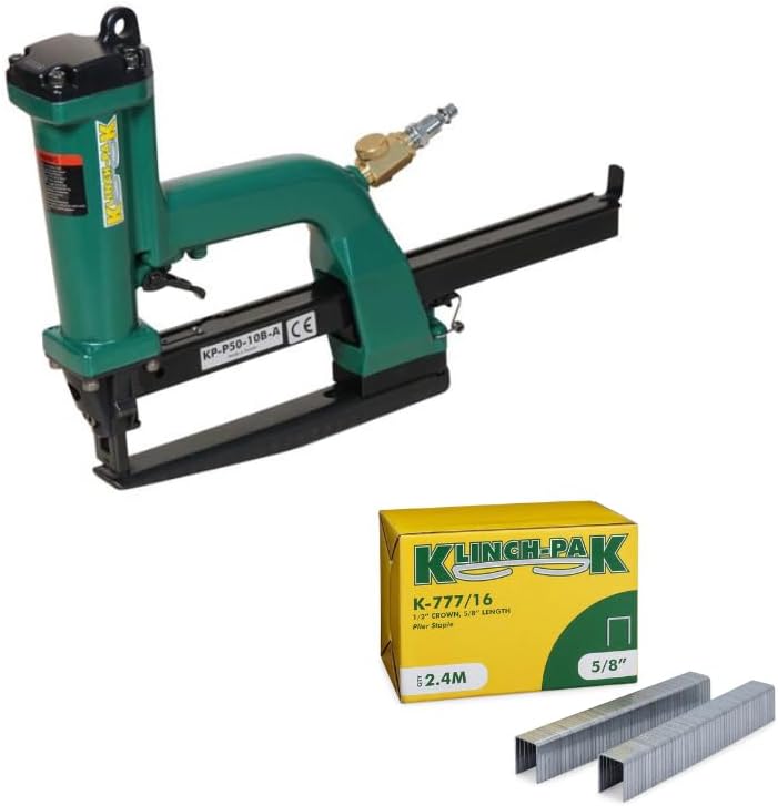 KP-P50-777 1/2 Inch Crown Pneumatic Plier Stapler with 777 Series 5/8-Inch Leg Staples, Ideal for Trays & Lids, End Caps, Header & Bags, Container Inserts