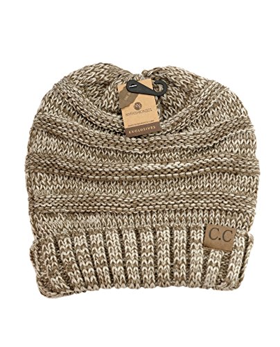 NYFASHION101 Oversized Baggy Slouchy Thick Winter Beanie Hat, Taupe Mix - Thumbnail 5