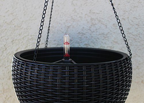 Tabor Tools Self-Watering Hanging Planter For Indoor-Outdoor. Wicker-Design, 10 Inch Diameter Plastic Weave Basket With Water Level Indicator Gauge. Tb709A. (Black) #TOP3