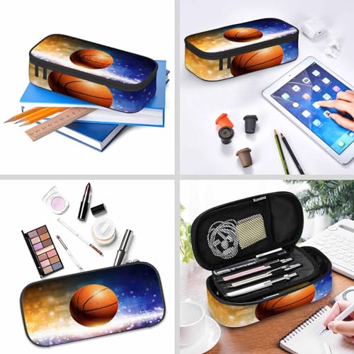 Image of Basketball Pencil Case Organizer Glittering Light Magic Sports Orange Blue Stationery Box Makeup Box School Supply for Boy Girl Men Women