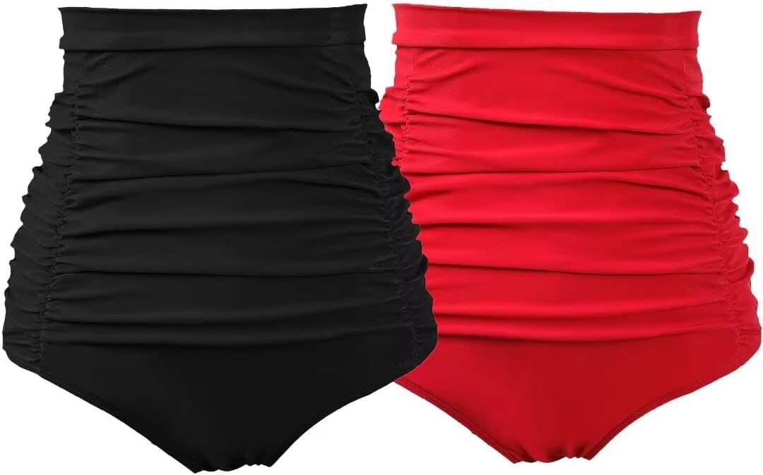 COCOPEAR Ruched High Waisted Bikini Bottom
