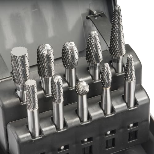 LU&MN Die Grinder Bits 10pc Set, 1/4-Inch Shank Carbide Rotary Burrs