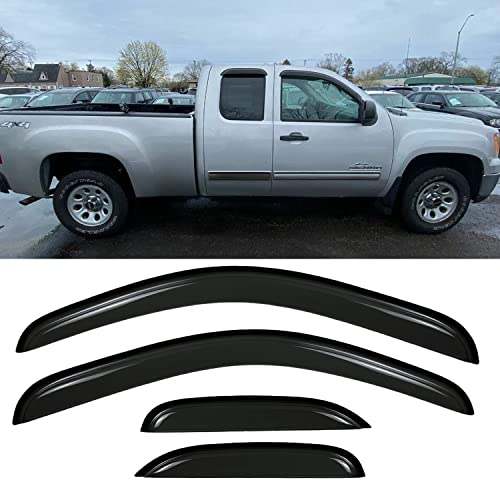 Rain Guards Window Deflectors Visors for 2007-2014 Chevy Silverado/GMC Sierra 1500/2500HD/3500HD Extended Cab, Side Window Deflectors Vent Guard Shade Sun Visor,94040 Dark Smoke Tint,4-Pieces Set