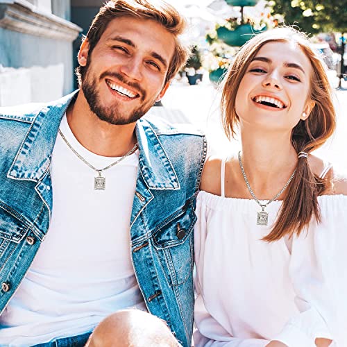 Kissyan Initial Letter Pendant Necklace For Men Womens, White Gold Plated Square Capital Monogram Necklace Alphabets From A-Z Figaro Chain Necklace (White Gold J) #TOP2