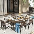 NATURAL EXPRESSIONS 7 Piece Patio Dining Table Outdoor Furniture Set, 6 Rattan Wicker Chairs with Cushions and 70” Large Dining Table with 1.65'' Umbrella Hole for Patio, Garden, Porch, Pool Beige
