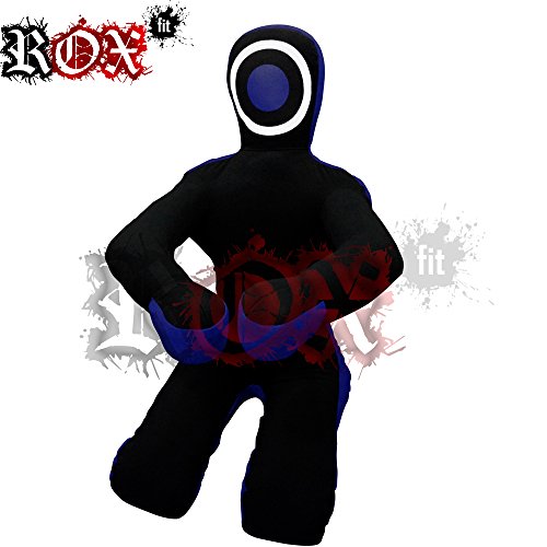 ROX Fit Grappling Dummy MMA Realistic Judo Punching Bag Grappling Dummy - Sitting Position - Hands Front Black Blue (4 Foot (48") - 120 cm - Unfilled)