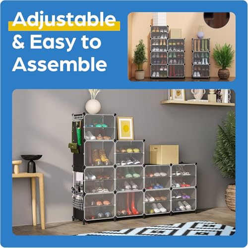 Image of Strassis Design Plastic Shoe Rack for Home | 10 Shelf DIY Shoe Rack with Door Magnets for Home Storage Plastic Box Organizer, Metal Door Frame, Chappal Slipper Sandals Stand (Grey, 5 Door)
