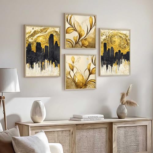 Image of kotart Aesthetic Modern Wall Decor Paintings with Frame for Home Decoration - Painting for Living Room Bedroom - Painting for Wall Decoration Set of 4 (Art 9, Big (13x17 or 13x13 inch))