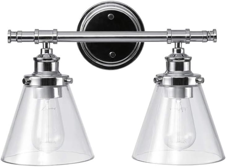 GLOBE Electric 51412 Parker 2-Light Vanity Light, Chrome, Clear Glass Shades