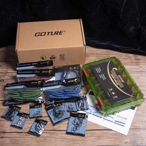 Goture 208PCS Wacky Worm Fishing Lure Kit, Bass Fishing Wacky Rig Tool Kit with 5" Soft Plastics Lures, O-Rings, Offset Worm Hooks, Drop Shot Hooks, Beads, Weights, 3600 Tackle Box — view 2