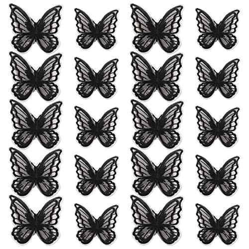 ECSiNG 20 Stücke Schmetterling Applikationen mit Spitze Doppelschichten Schmetterling Stickerei In 2 Verschiedenen Größen Kleidung Zubehör für DIY Handwerk Schwarz