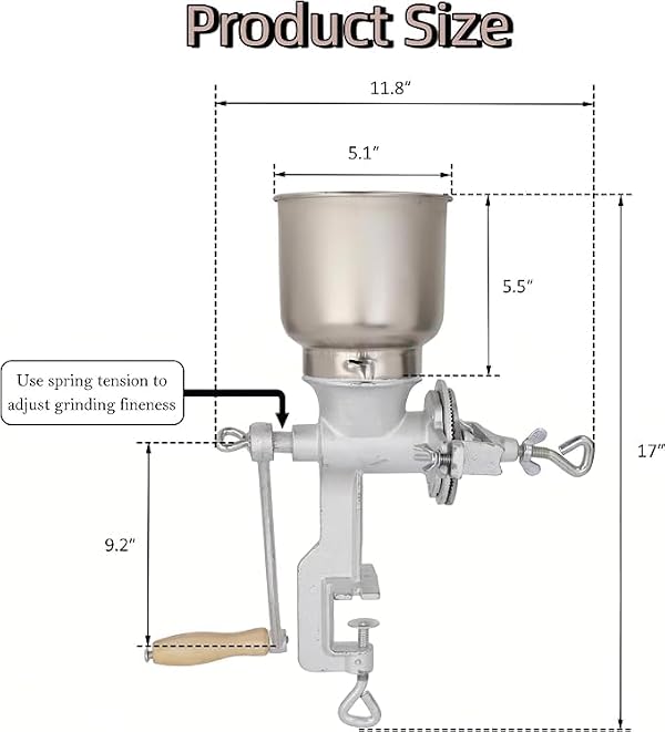 NicBex Manual Grain Mill, 7.5lb Cast Iron Flour Mill Grinder (Silver） by NicBex - Used condition - Image 2