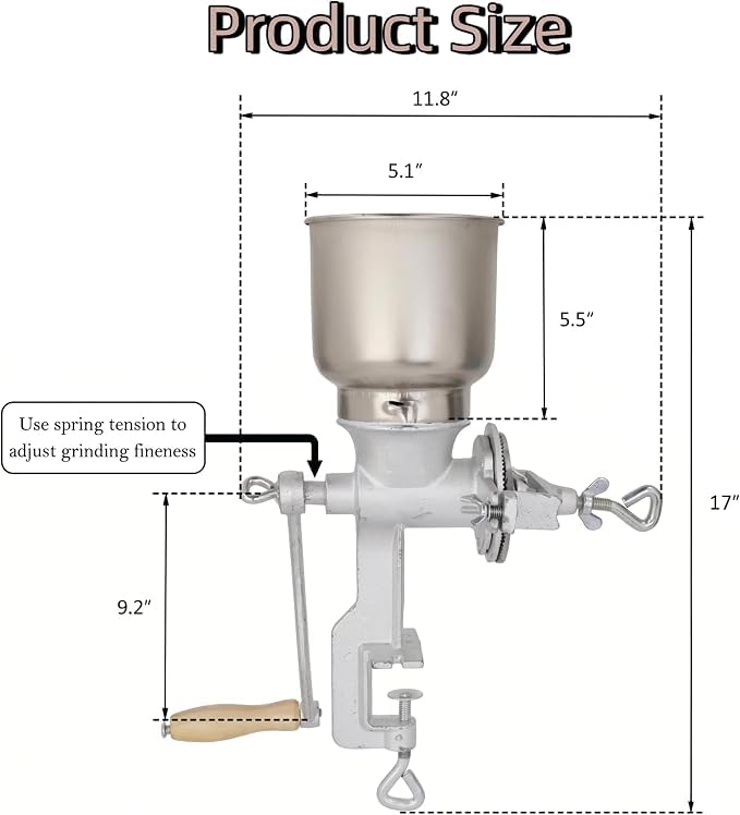 Image of NicBex Manual Grain Mill, 7.5lb Cast Iron Flour Mill Grinder (Silver）