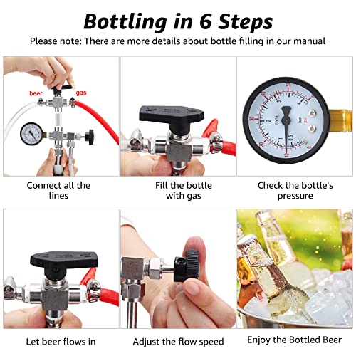Ferroday Counter Pressure Bottle Filler Beer Bottling Wand Stainless Steel Bottle Filler Beer Counter Pressure Bottle Filling Beer Bottle Wand Counter Pressure 60Psi Gauge Beer Bottle Filler Hand Held #TOP5