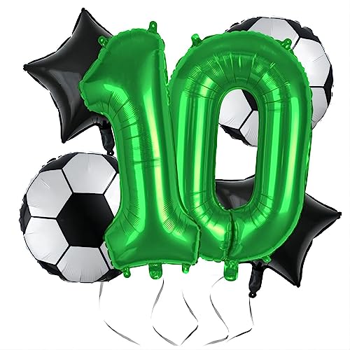 Kwuz Soccer Balloons 10th Birthday Decorations for Boys, Soccer Birthday Party Supplies World Cup Soccer Sports Theme Party Decorations Supplies Favors Anniversary Decor 32inch Foil Green 10 Balloon