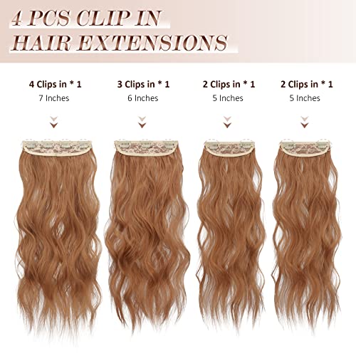FESHFEN Clip in Hair Extensions 4PCS Auburn Brown Thick Highlight Hairpieces Long Wavy Clip in Hair Piece Full Head Synthetic Fiber Hair Extensions for Women 20 Inches 180g - Image 2