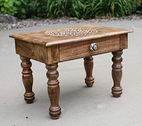 Dharmaobjects Solid Mango Wood Hand Carved Puja Shrine Altar Meditation Table (20 X 14 X 14 Inches, Lotus Mandala) #TOP1