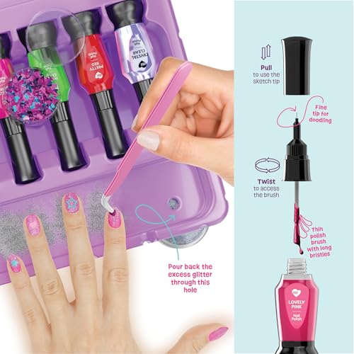 Nail Art Studio for Girls - Birthday Gift - Nail Polish Kit for Kids Ages 7-12 Years Old - Girl Gifts Ideas - Gift Set - Girly Stuff - Polish, Pens, Glitter, Stickers, Gems, Filer - 8 9 10 11 12 Year - Image 7