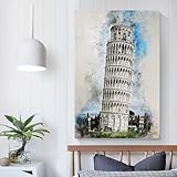 POLIUAWS Pisa in Watercolor Poster, Dekoratives Gemälde, 