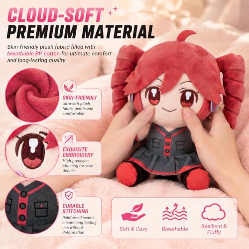 Image of Collectible Pink Drill Twin Tail Girl Plush 22cm, Cute Anime Plush Character with 3D Twin-Drill Hair, Red and Black Outfit Figure Stuffed, Soft Anime Plushie Pillow Gift for Fans & Collectors