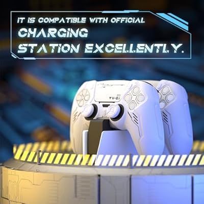 PlayVital Mecha Edition Silicone Cover Compatible with ps5 Controller with 2 Joystick Caps and 6 Stickers, Shockproof Non-Slip Grip Protector Accessories, Fits for ps5 Charging Station - White