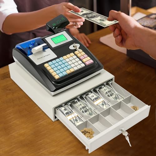 Caja registradora electrónica (Sistema inglés), 48 teclas, caja comercial, gastronomía, sistema de caja con pantalla bidireccional y doble pantalla, para minorista/restaurante