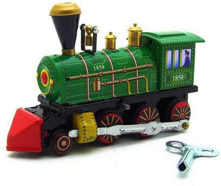 Charmgle Retro Toy Wind Up Tin Toy, Home Decoration Adult Collection Toy Classic Green Train Spring Clockwork Toy