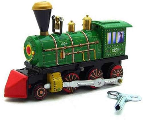 Charmgle Juguete retro de cuerda para arriba, decoración del hogar, colección para adultos, juguete clásico de tren verde, juguete de primavera