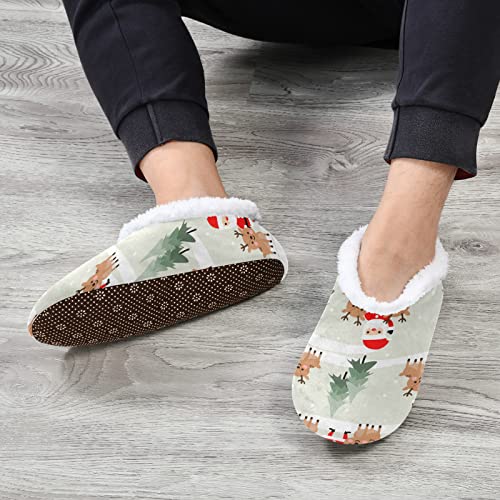 Santa Claus Christmas Gift Deer House Slippers Warm Fuzzy Slipper Socks With Grippers Mens Womens Soft Comfy Lined #TOP6
