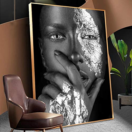 Art Africain Noir et Or peintures sur toile 60x80cm sans cadre pour salon