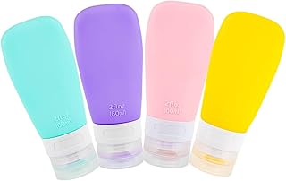 زجاجات سفر سيليكون لمستلزمات العناية الشخصية قابلة للضغط مناسبة للسفر معتمدة من إدارة أمن المواصلات الأمريكية للشامبو والبلسم وغسول الجسم واللوشن من فون بري (لون أزرق أرجواني ووردي وأصفر، 57 جرام)