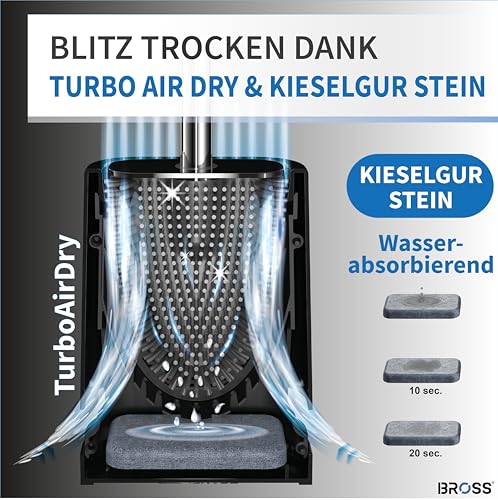 BROSS® Klobürste Silikon - Patentierte Toilettenbürste - Klobürste Schwarz - WC Bürste & Klobürstenhalter mit Wandmontage & TurboTrocknung - Innovativ & Antibakteriell - 1er Set – Bild 6