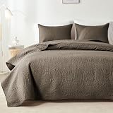 akkialla Mocha Brown King/Cal King Quilt Set,Ultrasonic Lightweight Bedspread Coverlet for Modern Minimalist Bedroom,Soft Microfiber Coin Pattern Bedding,3-Piece (1 Quilt,2 Pillow Shams)