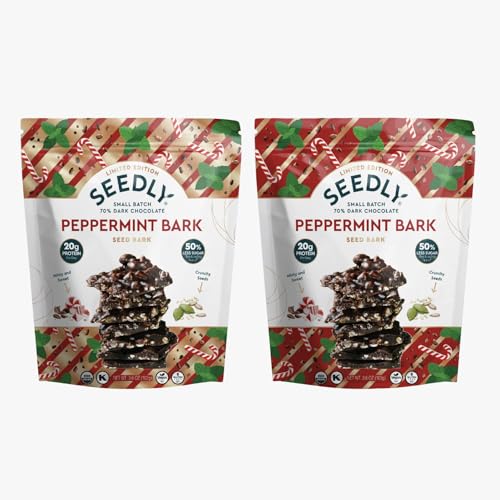 SEEDLY Organic 70% Dark Chocolate Snacking Bark with 20g Protein, 50% less sugar - Limited Edition Peppermint - Keto, Vegan Snacks, Gluten-Free, Low Carb, Paleo, Non-GMO, Stevia-Free, No Weird Additives, 3.6oz (Pack of 3)
