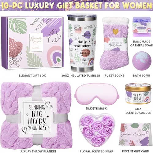 Birthday Gifts for Women Friendship, Self Care Gifts Inspirational Get Well Soon Gifts Basket, Relaxing Spa Gifts Care Package w/ Blanket, Mothers Day Christmas Gifts for Mom Her Women Friend Sister by MAYICIVO - Image 2