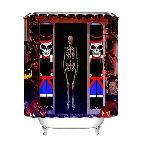 Rideau de Douche Halloween Horreur Salle de Bains Décoratif Non Perforé avec Crochets Séparation Humide et Sec-G_180*180cm