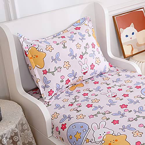 Kwlover 2Pc Soft Cute Bed Fitted Sheet And Pillowcase Set,Rabbit Stars Printed Sheets For Kids Twin Size Bed #TOP2