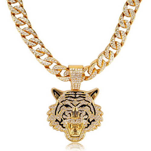 Miami Mens Cuban Link Chain Silver Gold Plated Bling Cuban Necklace Diamond Chain for Men 13MM iced out chain Hip Hop Jewelry，8.5/18/20/24 Inch Length-With metal gift box.