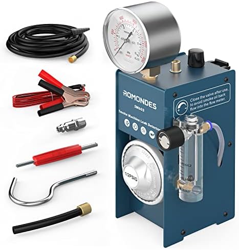 Romondes SM603 Automotive Evap Smoke Machine Leak Detector with Pressure Gauge&Flow Meter, EVAP Vacuum Fuel Pipe Diagnostic Tester for All Cars, Motorcycles, Snowmobiles, ATV, Light Trucks, Boats