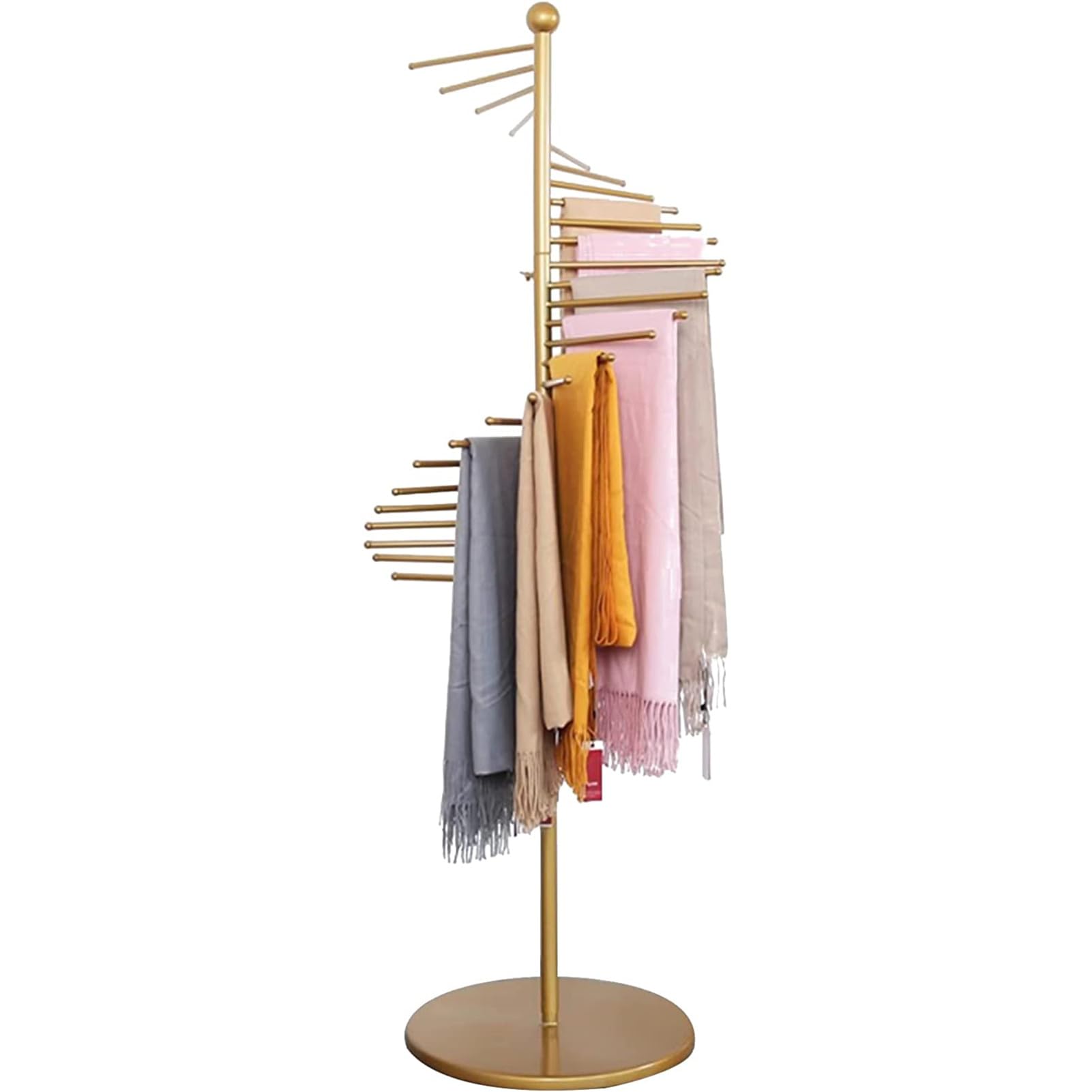 Metal Scarf Holder Organizer - Freestanding Spiral Design Garment Rack. Perfect Space Saving Clothes Display Rack for Belts, Shawls, Hijabs. Ideal for Clothing Store & Home Display - A Must-Have!