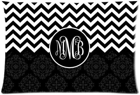 Custom White Black Chevron Monogrammed Black Zippered Rectangle Pillow Cases Covers 20x30inch Best Christmas Gift(20x30 Two Sides)