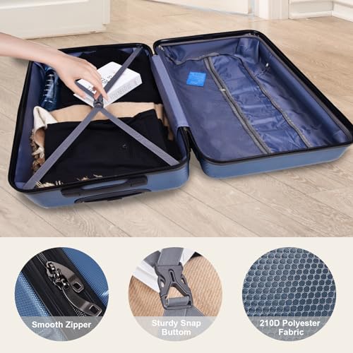 24 Inch Luggage with Spinner Wheels,Hardside Lightweight Large Checked-Medium Suitcase,Dark Blue4