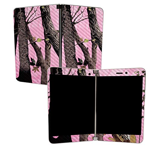 Image of MightySkins Carbon Fiber Skin for Microsoft Surface Duo - Pink Tree Camo | Protective, Durable Textured Carbon Fiber Finish | Easy to Apply | Made in The USA