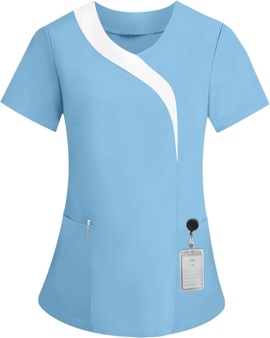 Scrubs for Women Cool Stretch Short Sleeve V-Neck Scrub Tops Lightweight Medical Shirts Nurse Workwear with Pockets
